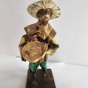 Vintage Mazatlan Souvenir Papier Mache Doll Hispanic Man with weaved basket